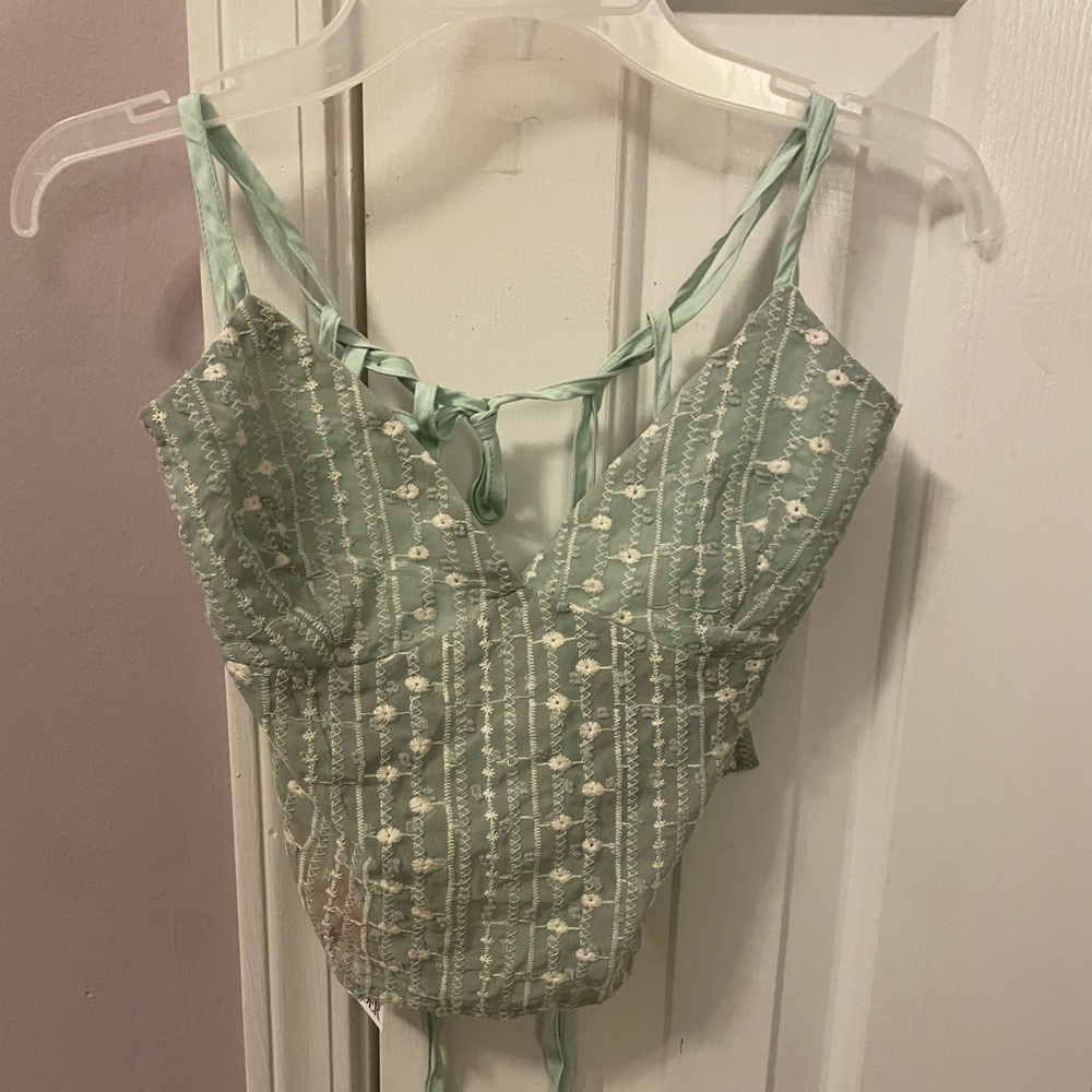 Cider - green floral open back tank top